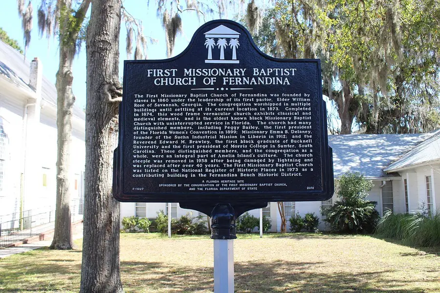 The Florida Heritage historical marker in front of First Missionary Baptist Church of Fernandina